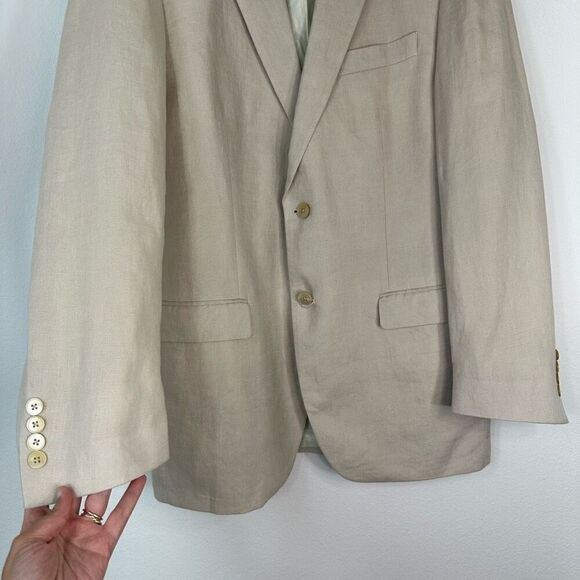 Lauren Ralph Lauren 100% Linen Cream Blazer Men’s 42L Two Buttons Pockets - Picture 4 of 10